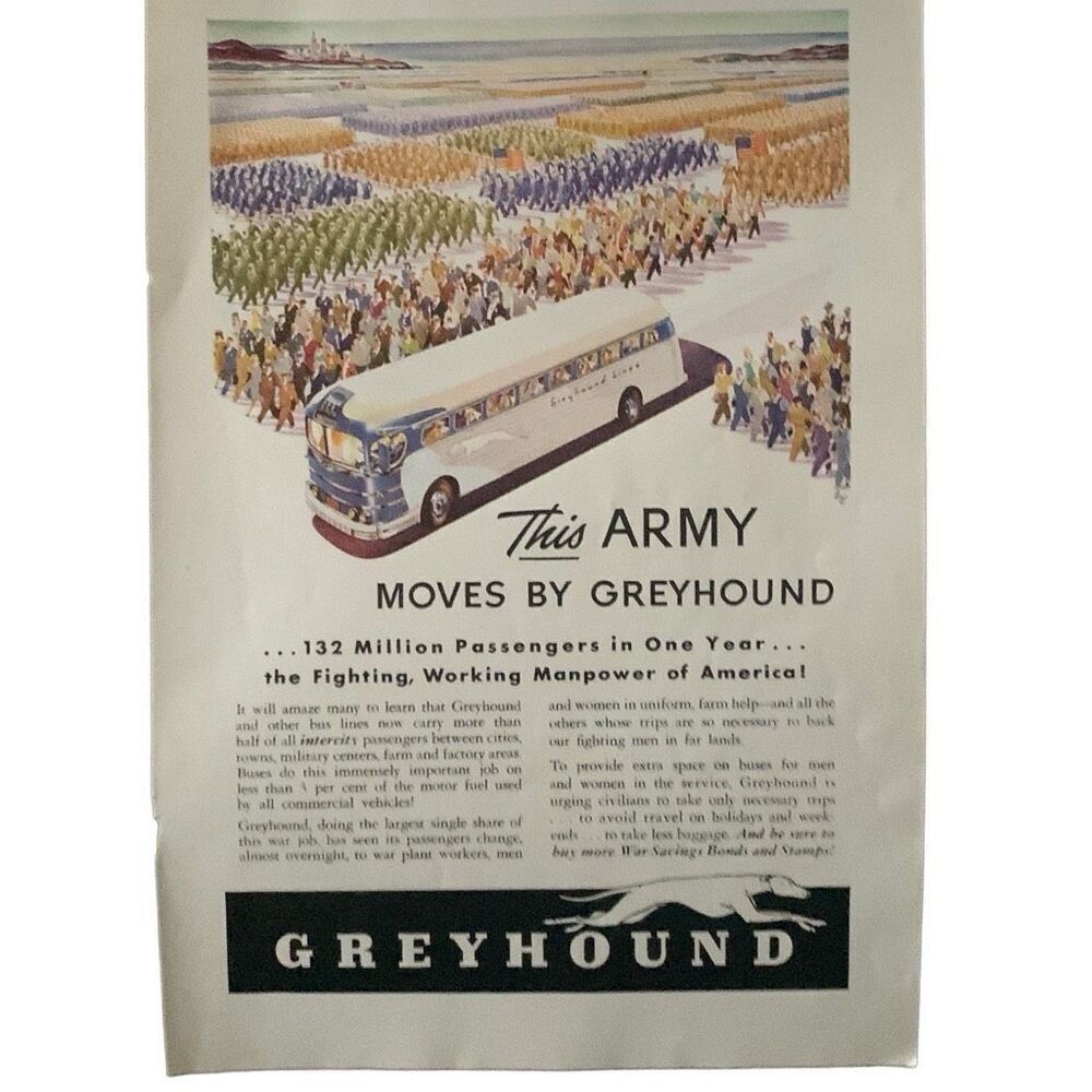 Vintage 1943 Greyhound This Army Moves Ad Advertisement